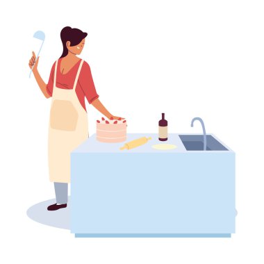 Genç bayan pasta hazırlıyor.