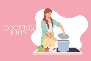 Yemek kursunda genç bir kadın.