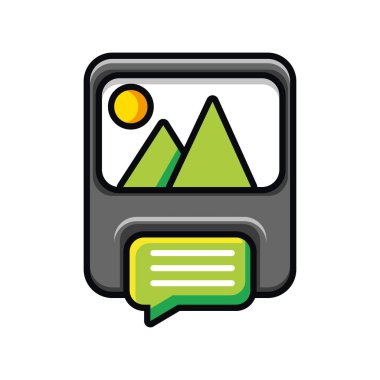 Fotoğraf ve konuşma baloncuklu akıllı telefon ekranı, sosyal ağ