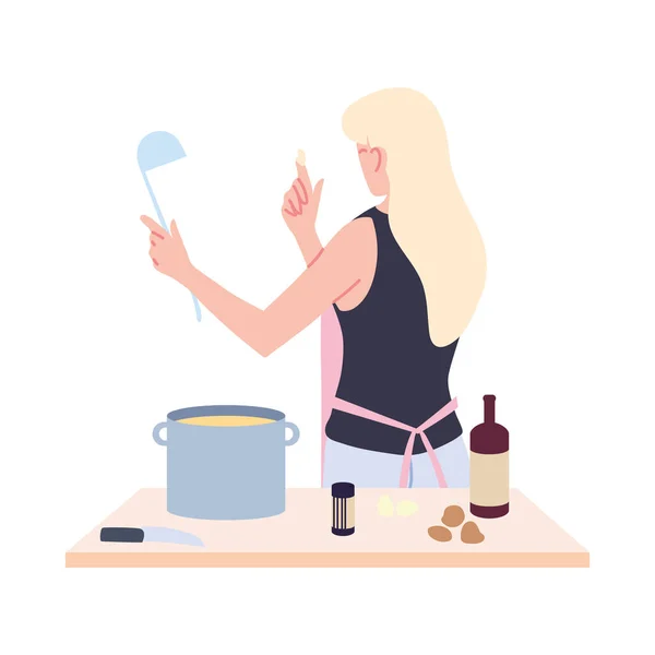 Młoda kobieta gotować przygotowuje mydło — Wektor stockowy