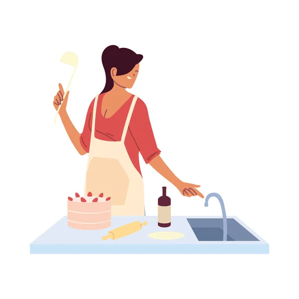 Young woman cook preparing a cake — Stock Vector