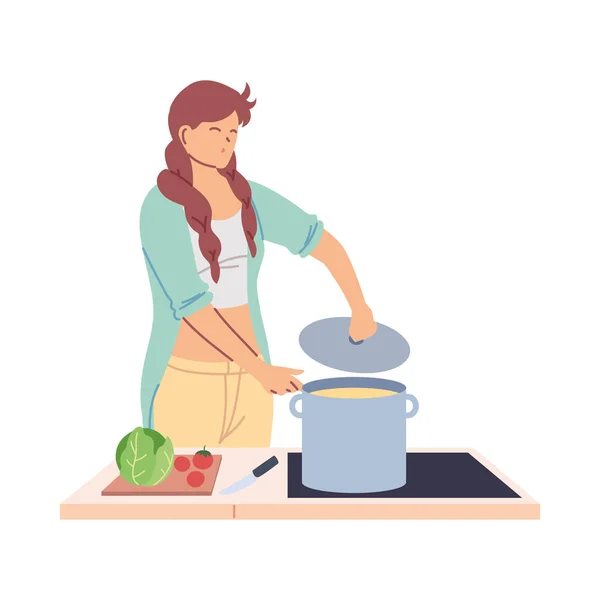 Młoda kobieta gotować przygotowuje mydło — Wektor stockowy