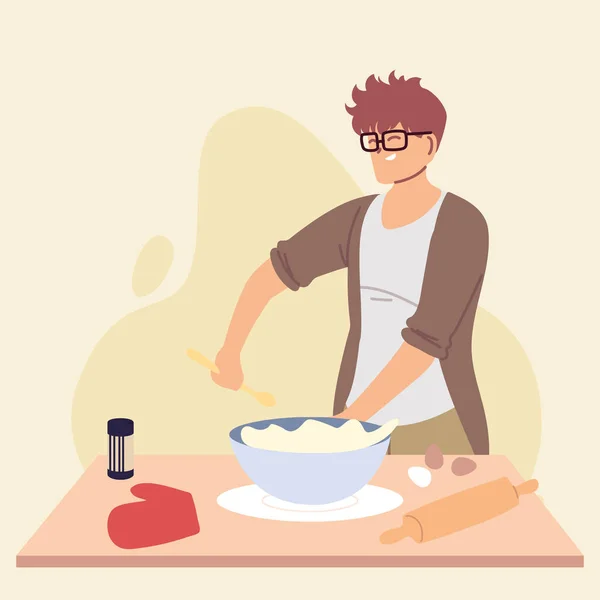 Joven cocinero preparando un pastel — Archivo Imágenes Vectoriales