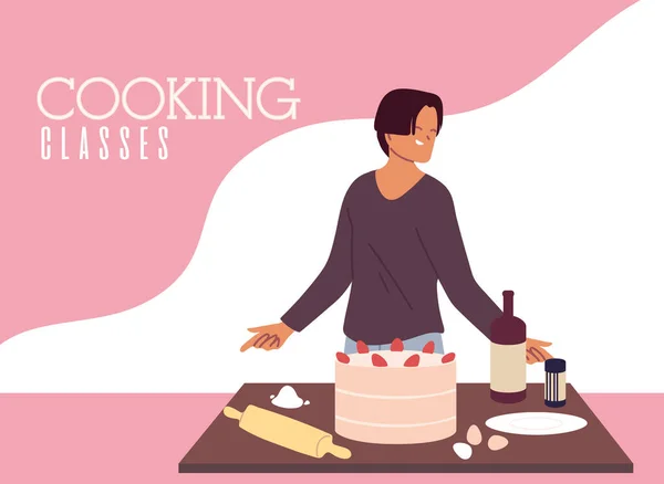 Giovane cuoco preparare una torta in corsi di cucina — Vettoriale Stock