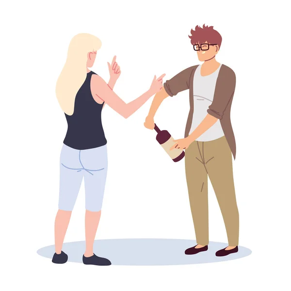 Junges Paar im Gespräch und mit einem Wein in der Hand — Stockvektor