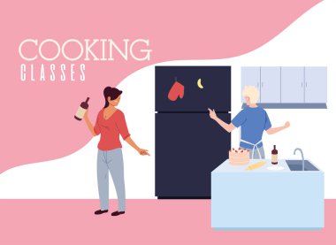 Yemek kursunda genç bir çift.