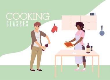 Yemek kursunda genç bir çift.