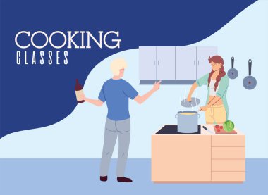 Yemek kursunda genç bir çift.