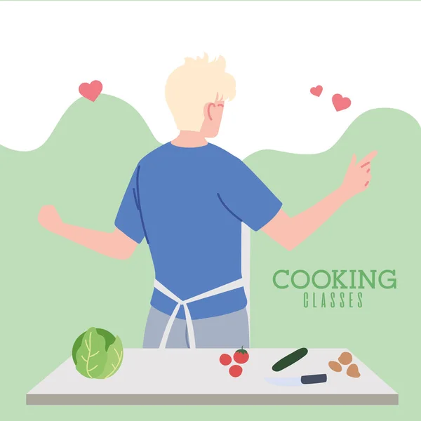 Giovane innamorato cuoco preparare cibo sano — Vettoriale Stock