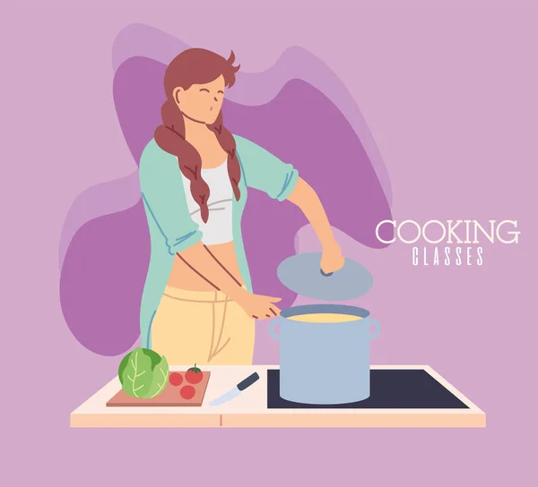 Mujer joven en clases de cocina — Archivo Imágenes Vectoriales