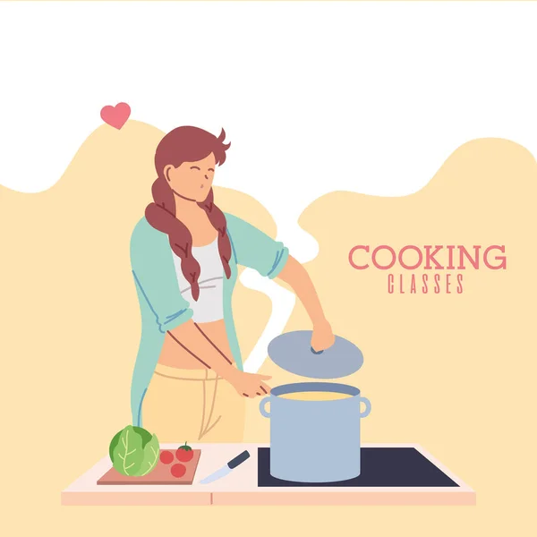 Mujer joven enamorada en clases de cocina — Archivo Imágenes Vectoriales