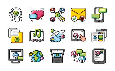 Beyaz arkaplanda simge sosyal ağı seti