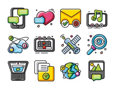 Beyaz arkaplanda simge sosyal ağı seti