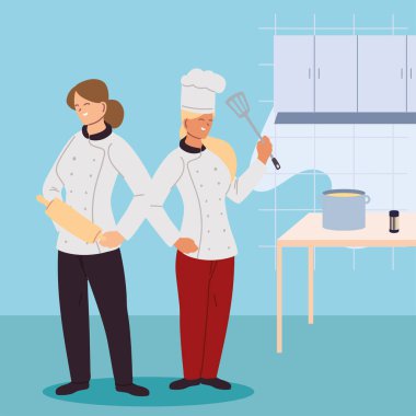 Kadın şefler restoranın mutfağında