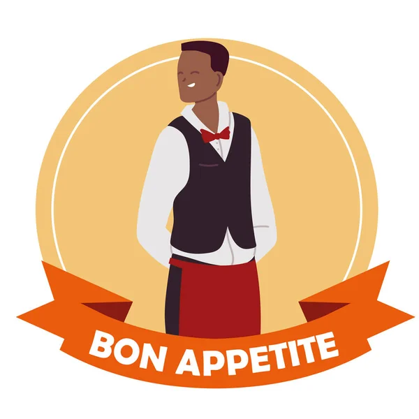 Serveur logo homme avec uniforme — Image vectorielle