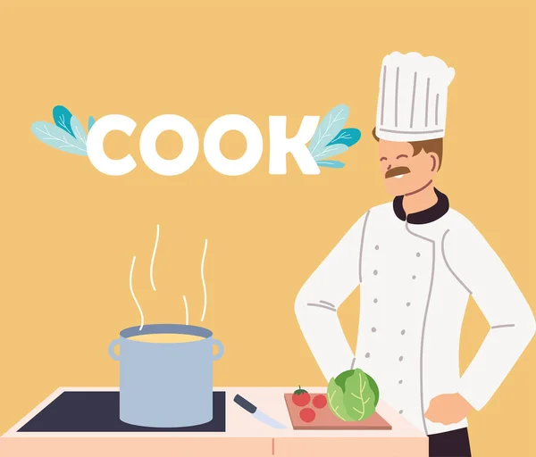 Man chef met uniforme koken — Stockvector