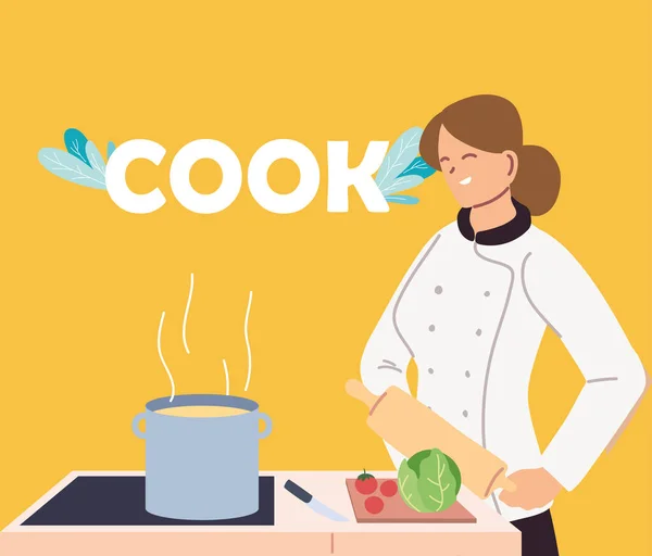 Femme chef avec poêle industries — Image vectorielle