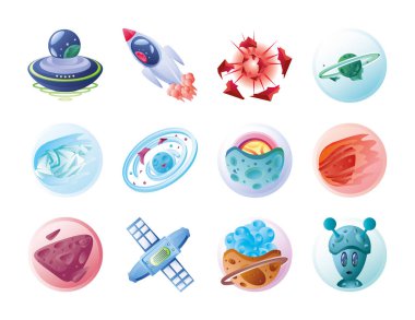 Beyaz arkaplanda simge güneş sistemi seti