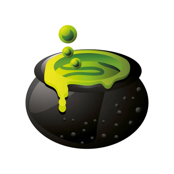 Caldero de bruja con líquido verde burbujeante sobre fondo blanco — Vector de stock