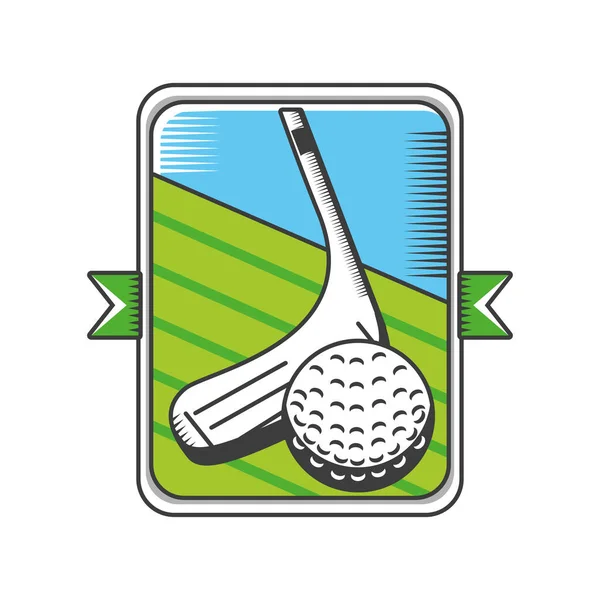 Putter y pelota de golf con escudo — Archivo Imágenes Vectoriales