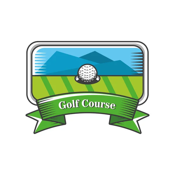 Étiquette de terrain de golf avec bouclier et balle de golf — Image vectorielle