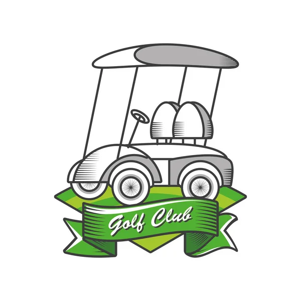 Etiqueta del club de golf con carrito de golf en el campo — Archivo Imágenes Vectoriales