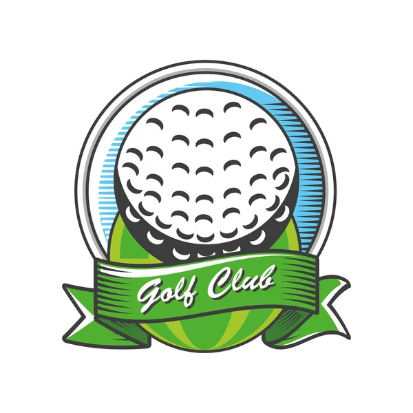 Etiqueta del club de golf con escudo y pelota de golf — Vector de stock