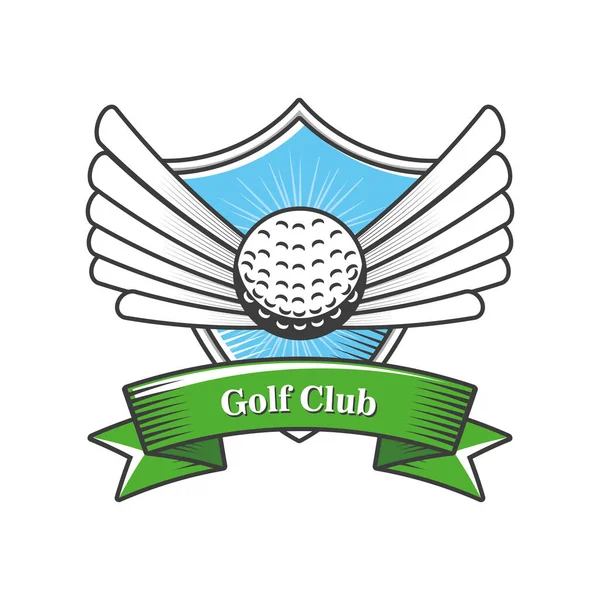 Этикетка гольф-клуба со щитом и мячом для гольфа на белом фоне — стоковый вектор