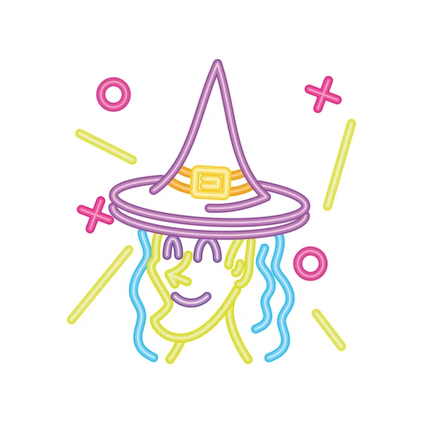 Vieille sorcière au néon pour Halloween — Image vectorielle
