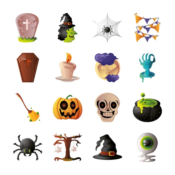 Verzameling pictogrammen voor Halloween op witte achtergrond — Stockvector
