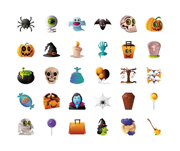 Collectie van pictogrammen voor Halloween in witte achtergrond — Stockvector