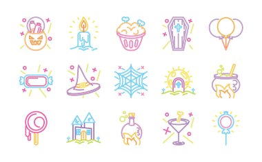 Cadılar bayramı için neon ışıklı semboller seti