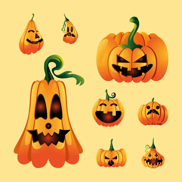 Conjunto de iconos con cara de calabaza para Halloween — Vector de stock