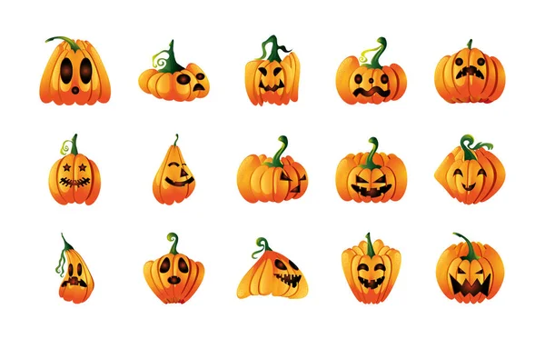 Set van pictogrammen met pompoenen gezicht voor halloween over witte achtergrond — Stockvector