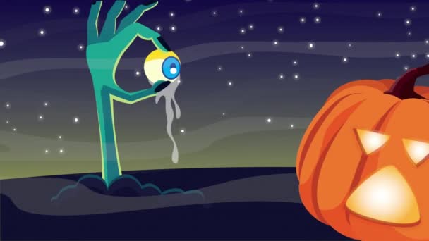 Χαρούμενο Halloween animation με χέρι θανάτου κολοκύθας — Αρχείο Βίντεο