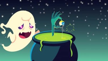 Mutlu cadılar bayramı animasyonları. Ölüm eli kazanda ve hayalette göz kaldırıyor.