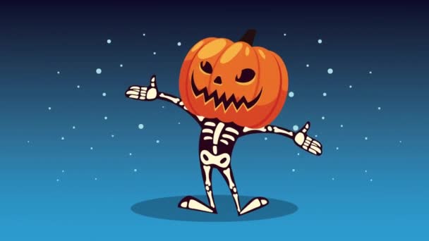 Glad halloween animation med pumpa skalle — Stockvideo