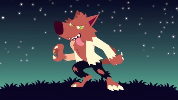 Animación feliz halloween con carácter de hombre lobo — Vídeo de stock