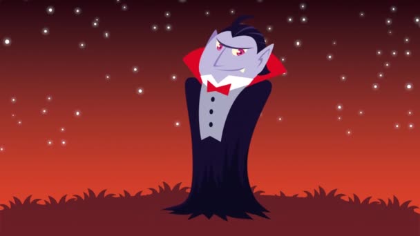 Happy halloween animation with dracula character — Stock Video