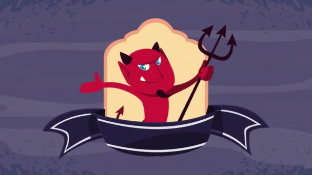 Heureux halloween animation avec diable soulevant trident dans le cadre — Video