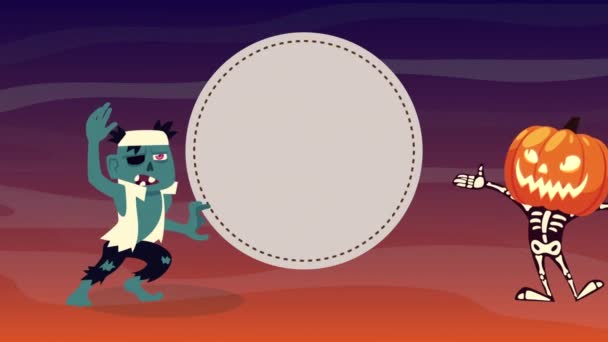 Glad halloween animation med zombie och skalle pumpa — Stockvideo