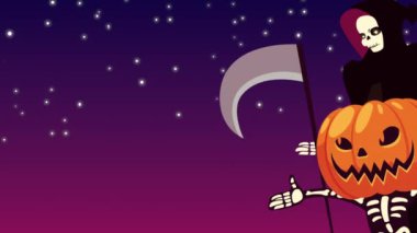 Mutlu cadılar bayramı animasyonları Ölüm kafatası ve balkabağı