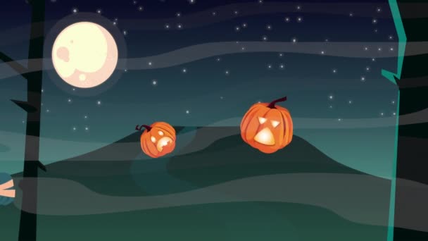 Feliz halloween animação personagens de múmia e fantasma com frankenstein — Vídeo de Stock