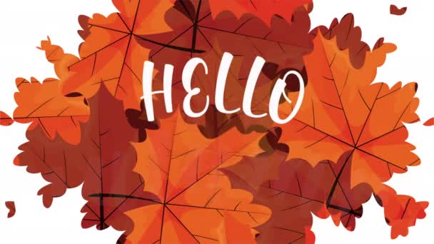 Hello autumn animation with leafs pattern — Stock Video