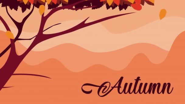 Ahoj podzimní animace krajina s listovou scénou — Stock video