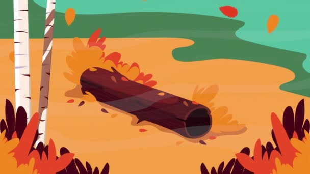 Γεια σας φθινόπωρο animation με κορμό δέντρο και φύλλα σκηνή — Αρχείο Βίντεο