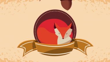 Merhaba sonbahar animasyonu Vahşi tilki ve kurdele çerçeveli