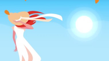 Merhaba sonbahar animasyonu. Güzel bir kız ve yaprak deseni.