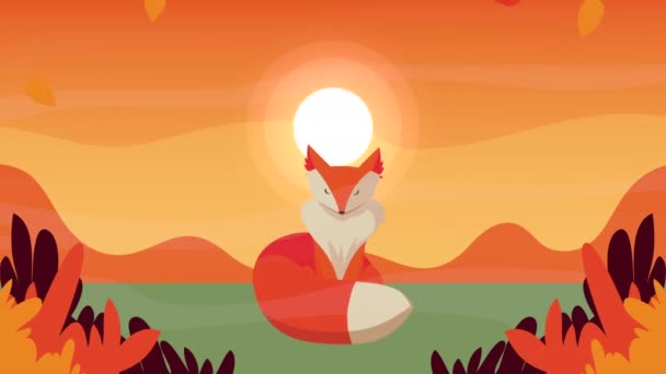 Γεια animation φθινόπωρο με άγρια ταράνδων και αλεπού σκηνή — Αρχείο Βίντεο