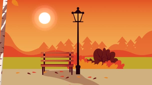 Ciao animazione autunnale con parco scena del tramonto — Video Stock